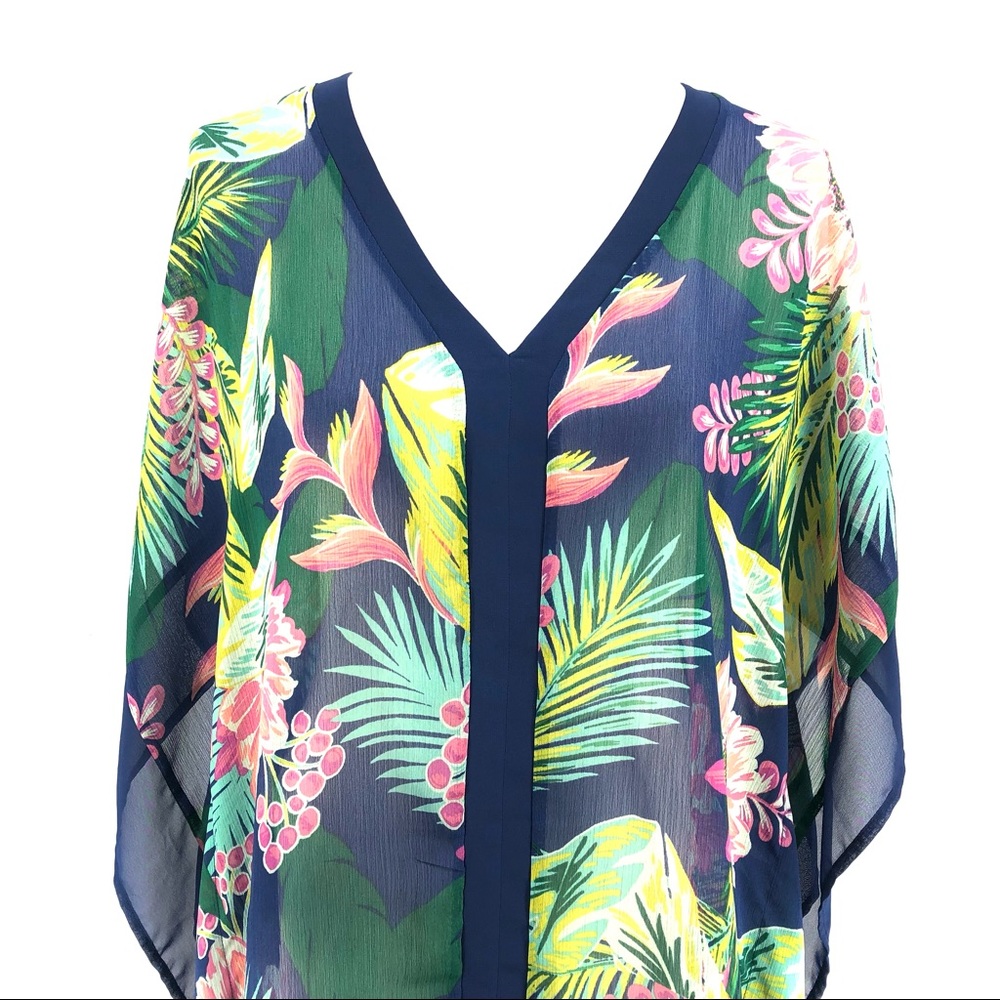 Merona Blue Tropical Floral Print Swim Beach Coverup - Picture 2 of 6